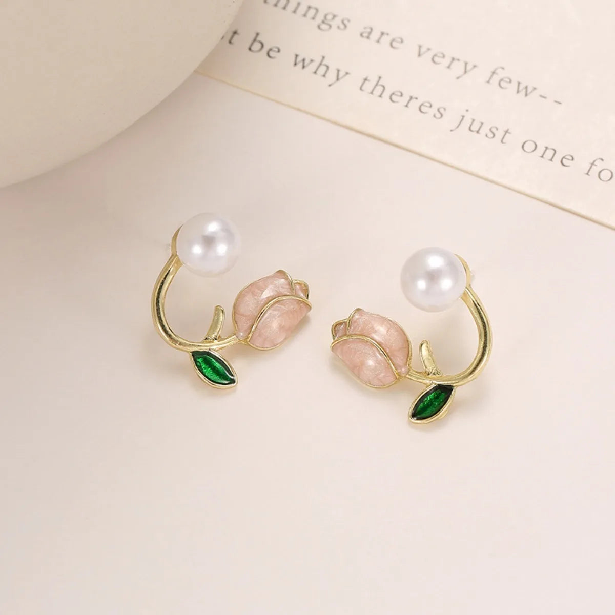 Tulip Flower, Pearl Stud Earrings