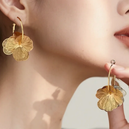 Golden Flower Hoop Earrings