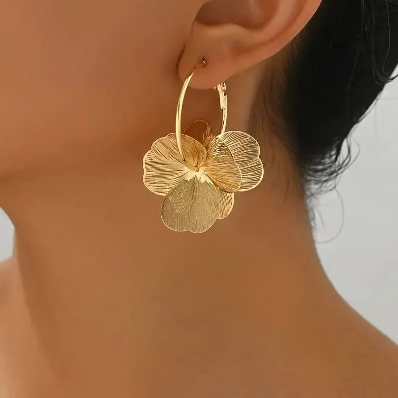 Golden Flower Hoop Earrings