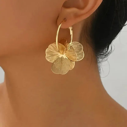 Golden Flower Hoop Earrings