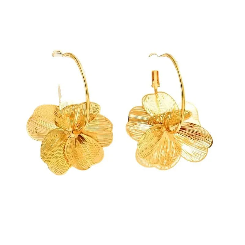 Golden Flower Hoop Earrings