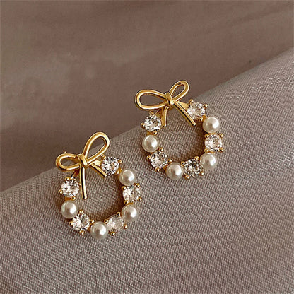 Bow Crystal Pearl Earrings