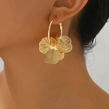 Golden Flower Hoop Earrings