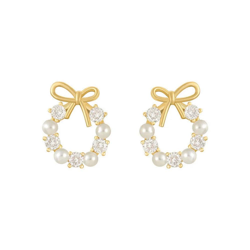 Bow Crystal Pearl Earrings