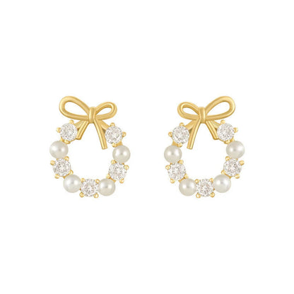 Bow Crystal Pearl Earrings