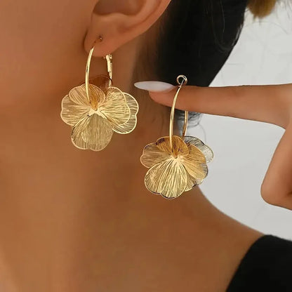 Golden Flower Hoop Earrings