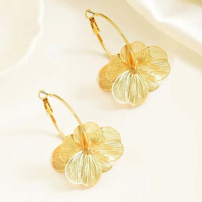 Golden Flower Hoop Earrings