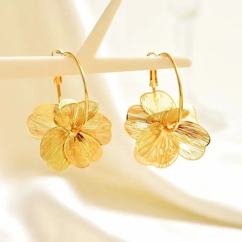 Golden Flower Hoop Earrings