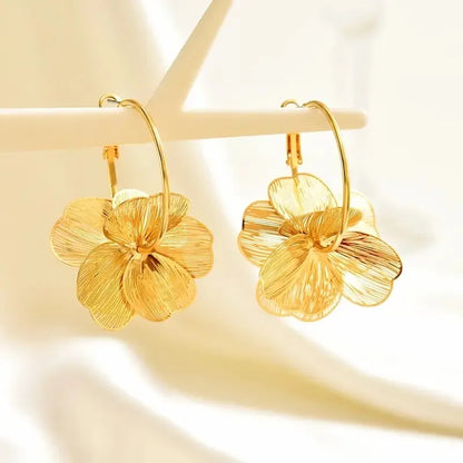 Golden Flower Hoop Earrings