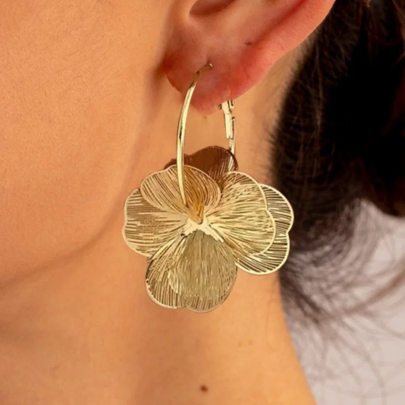 Golden Flower Hoop Earrings