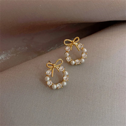 Bow Crystal Pearl Earrings